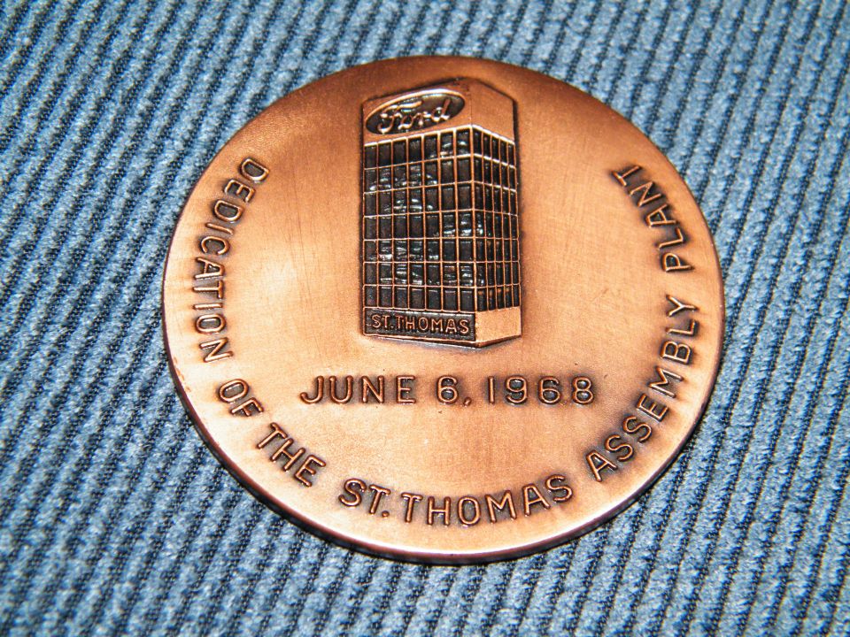 Bronze medal commemorating the dedication of the Ford St. Thomas Assembly Plant on June 6, 1968