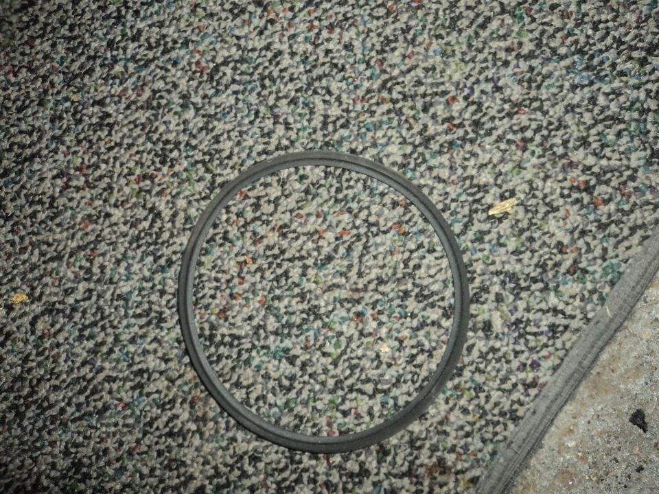 Automotive belt lying on a speckled carpet
