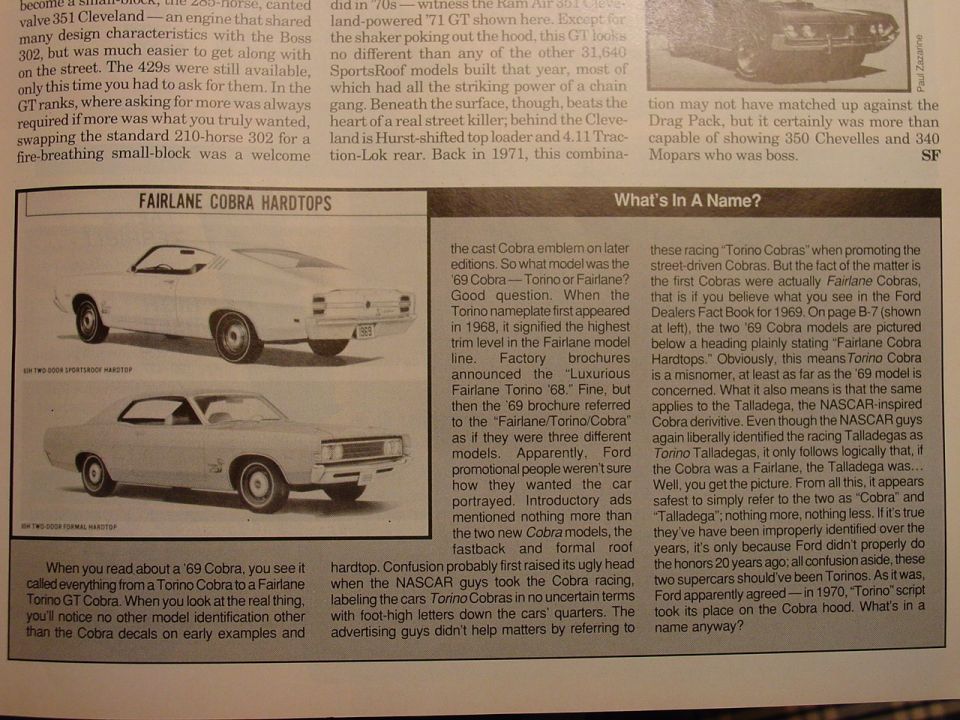 Two white 1969 Ford Fairlane hardtops, one in a 3/4 rear view and the other in a 3/4 front view