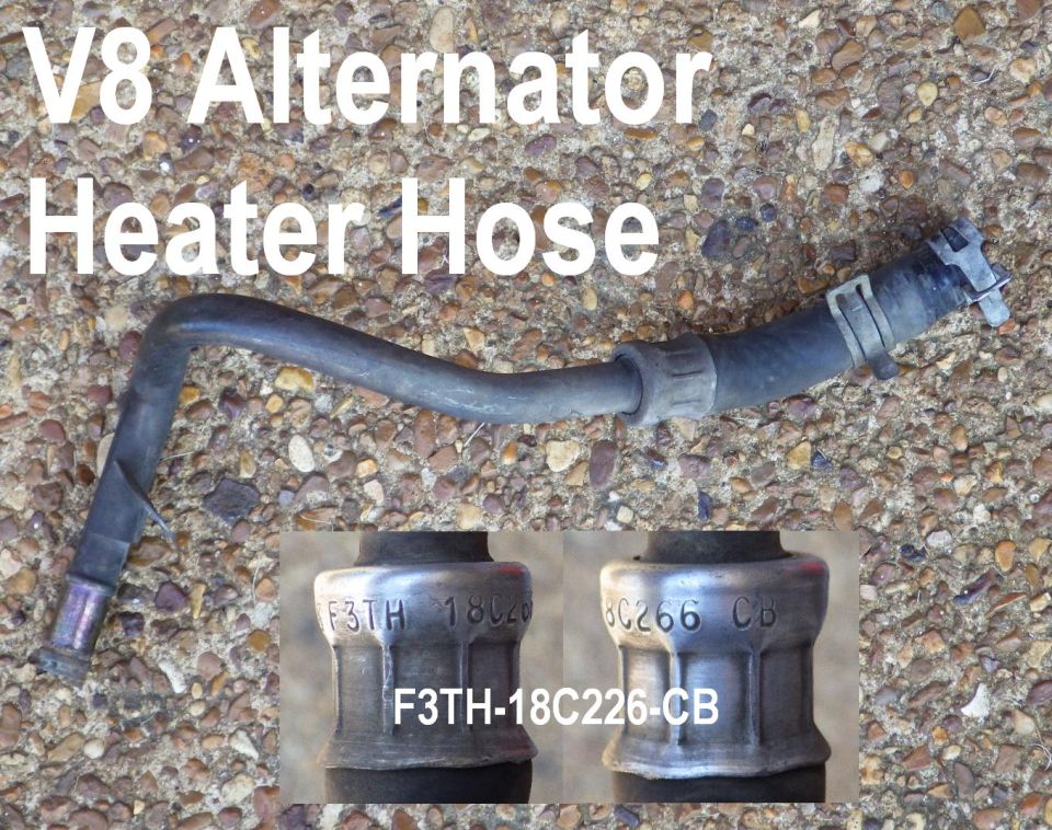 Used V8 alternator heater hose part F3TH-18C226-CB with stamped part number insets