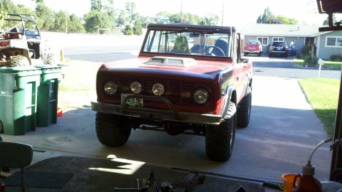 1970 Ford Bronco - Front view of a red 1970 Ford Bronco with custom modifications.