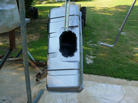 1976 Chevrolet Corvette - Fuel tank shown outdoors, possibly for restoration or replacement.
