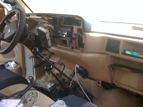 1997 Dodge 3500 - Interior view of a 1997 Dodge 3500 with the dashboard partially removed for A/C repair.