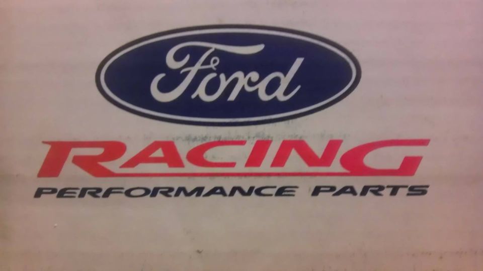 Ford oval logo above red 'RACING' text and black 'PERFORMANCE PARTS' text