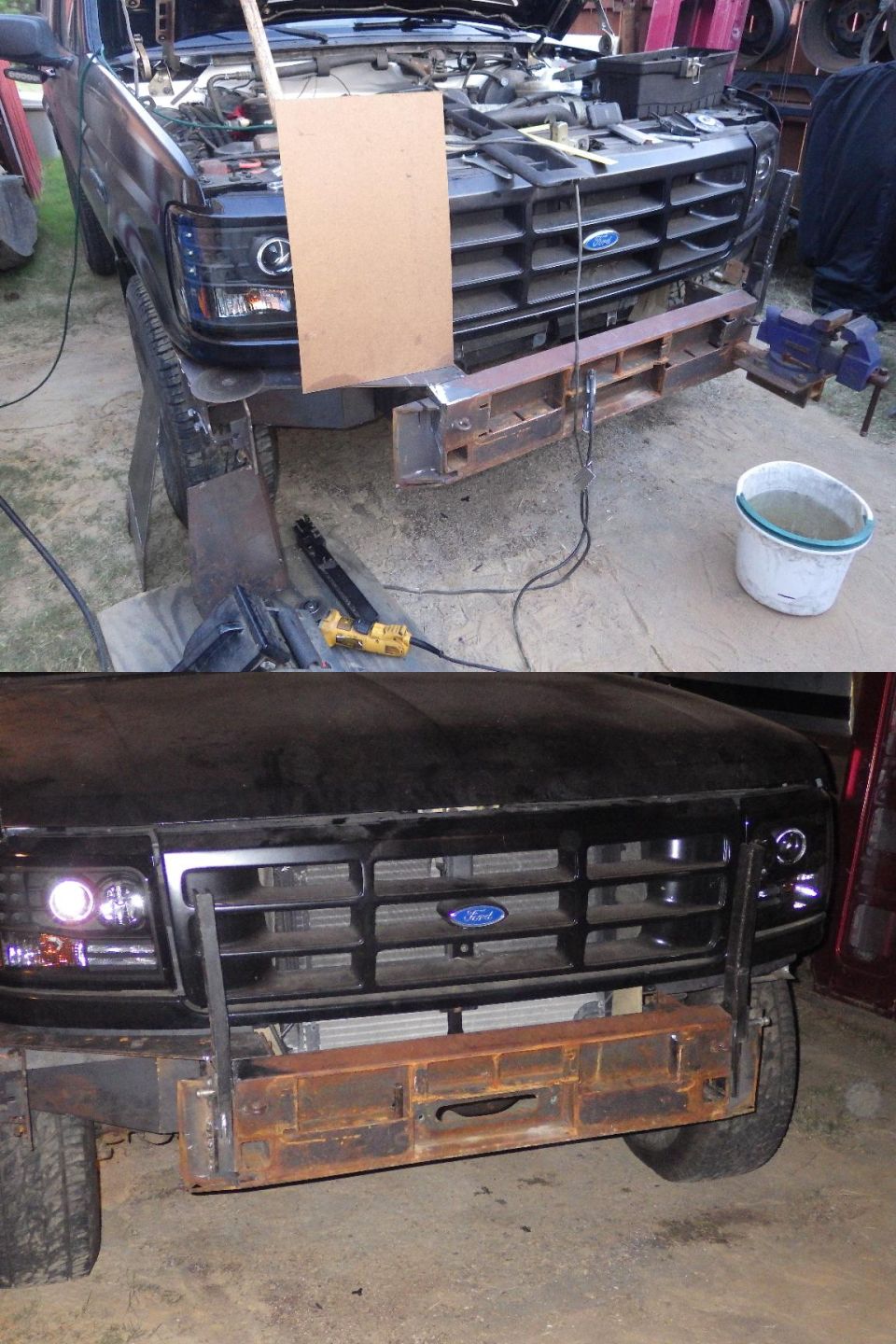 I cut off the tack welds holding the R box together and added that grille guard mechanism.  The tubing for the actual guard should be here Monday.
IF THE IMAGE IS TOO SMALL, click it.