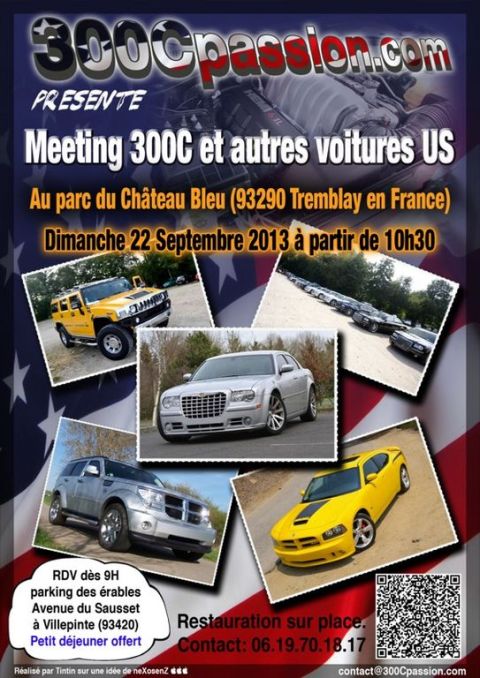 1991 Ford LTD Crown Victoria - Flyer advertises a meeting for 300C and other US cars, listing event details and locations.