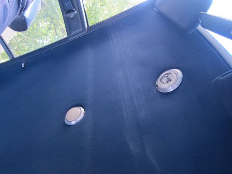 2001 Ford Crown Victoria - Interior view of a car's door panel showing dome lights and a seatbelt.