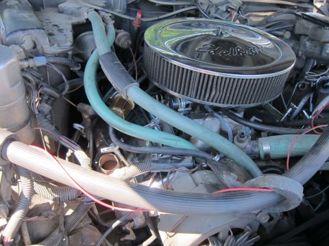 2001 Ford Crown Victoria - Close-up view of an engine bay a chrome Edelbrock air cleaner and various hoses.