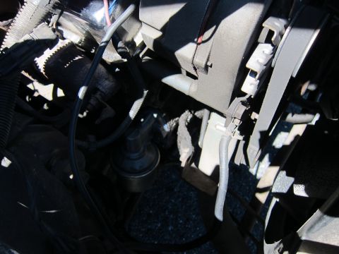 2001 Ford Crown Victoria - Close-up view of engine components including a fuel pump and serpentine belt.