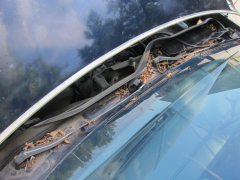 2001 Ford Crown Victoria - Photograph of a car cowl and windshield area, not a technical document.