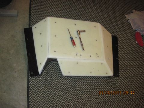 1985 Jeep CJ7 - A custom automotive part, possibly for a Jeep, is shown with tools. The date stamp indicates it was photographed in 2011.