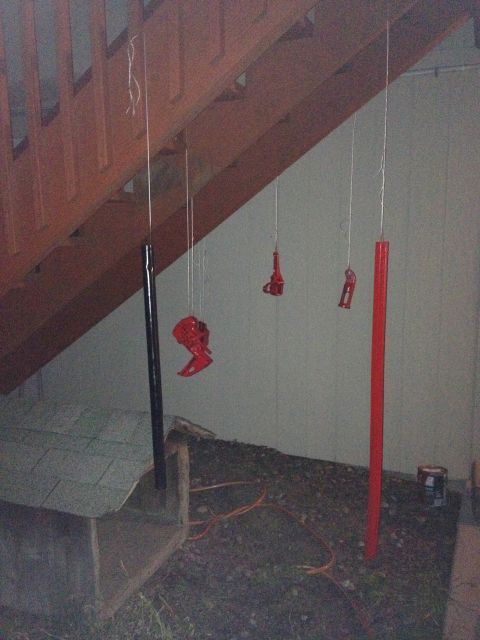 2005 Jeep Wrangler - Hi-Lift jack parts hanging to dry after being painted.