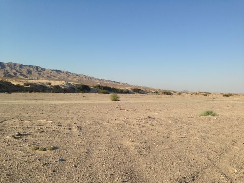 1986 Ford Bronco - Desert landscape with mountains and sparse vegetation under a clear blue sky.