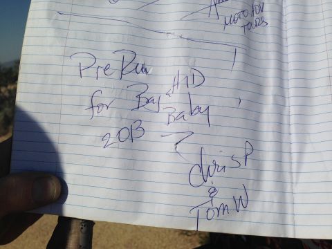 1986 Ford Bronco - Handwritten note with text 'Pre Run HD for Bay Baby 2013' and signatures.