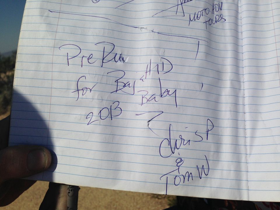 Handwritten note with text 'Pre Run HD for Bay Baby 2013' and signatures