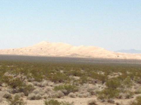 1986 Ford Bronco - A wide view of a desert landscape scrub brush in the foreground and rolling hills in the distance under a clear sky.