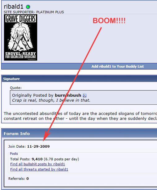 Forum post with a red arrow pointing to the join date