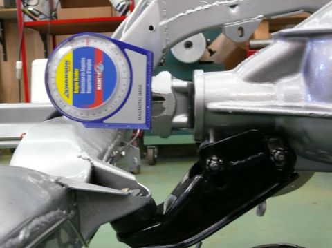 1976 Chevrolet Corvette - Angle finder tool is used to measure the angle of a car's suspension part during repair or modification.