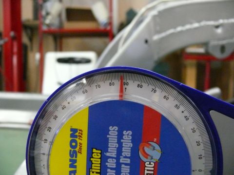 1976 Chevrolet Corvette - A close-up of an angle finder tool with measurements visible on its dial.