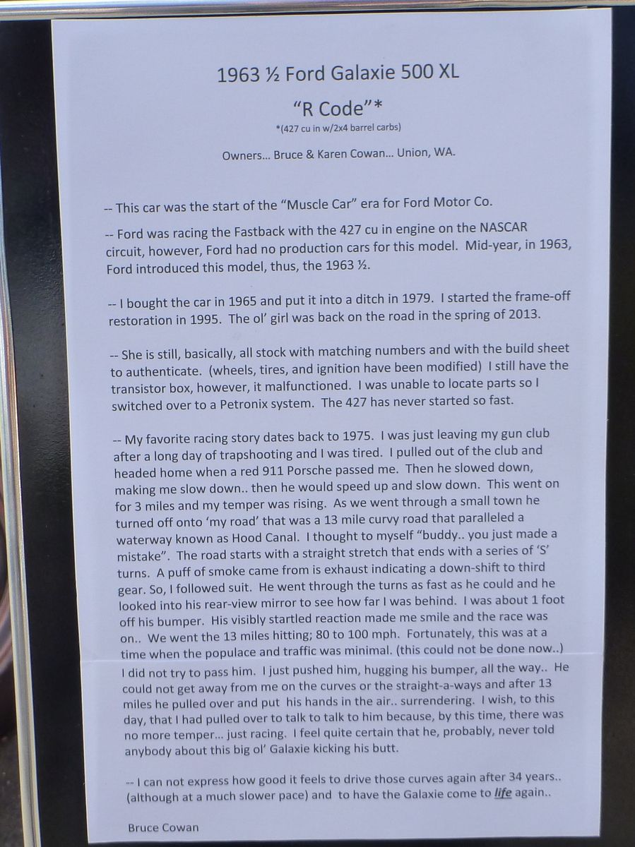 Document titled '1963 1/2 Ford Galaxie 500 XL "R Code"' with owner story