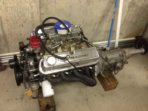 1964 Ford Fairlane - Ford V8 engine assembly with "Ford Racing" valve covers and automatic transmission.