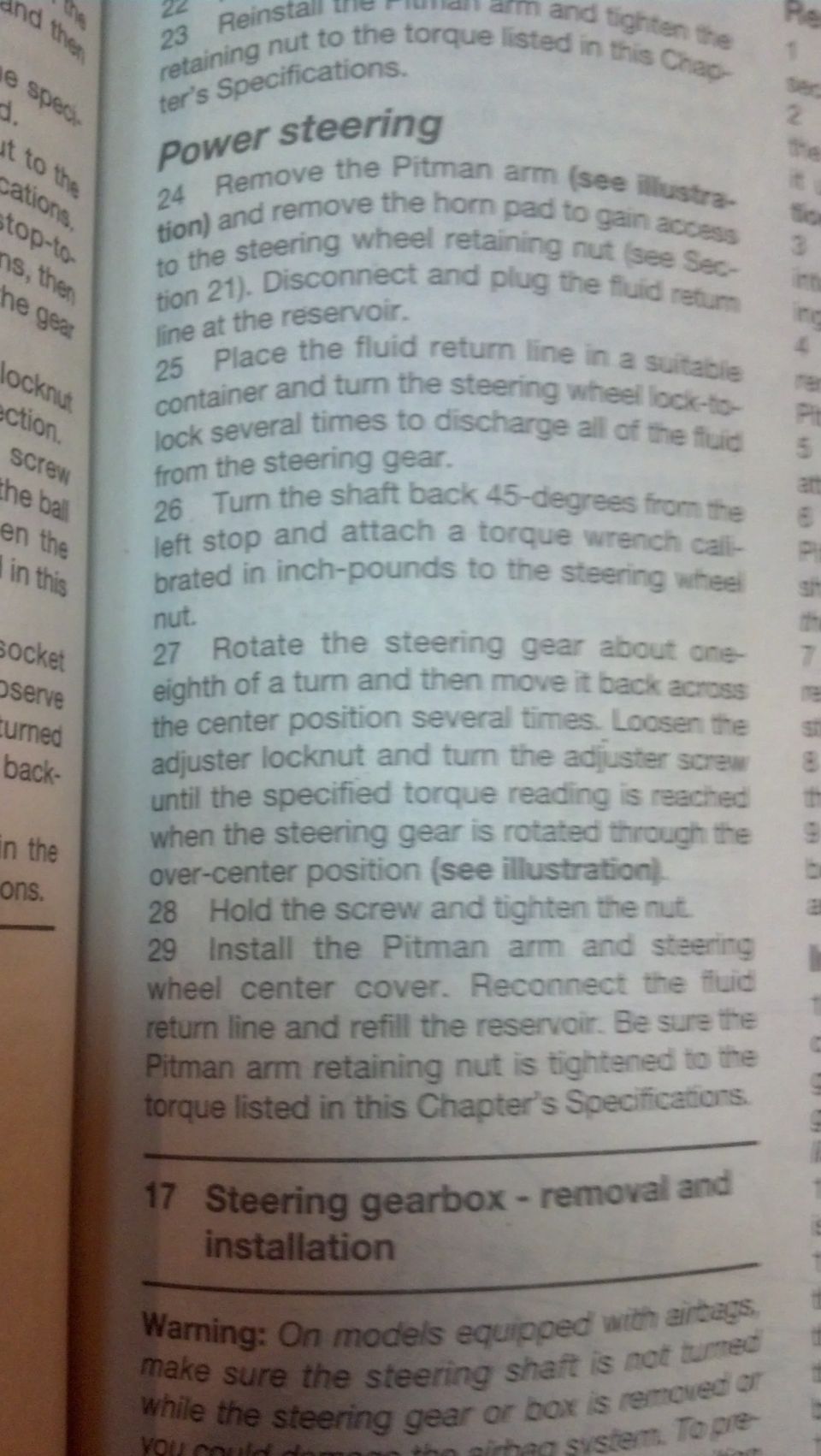Haynes manual instructions for setting the backlash on the box.