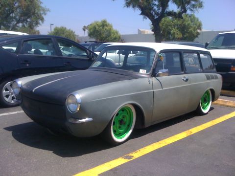 1968 Ford Mustang - This customized Volkswagen Type 3 Fastback wagon features bright green wheels and white wall tires.