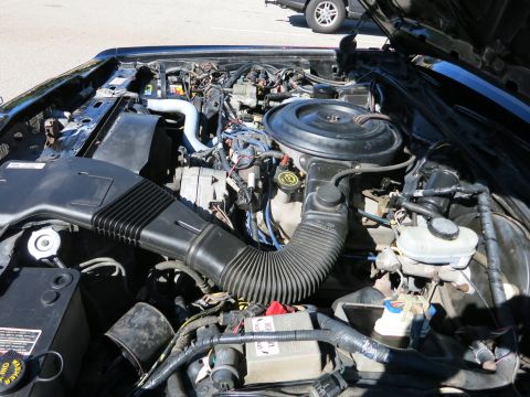 1991 Ford LTD Crown Victoria - Engine bay showing a V8 with a round air cleaner, accordion intake duct, and brake master cylinder reservoir.