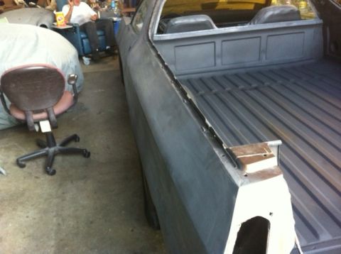 1972 Ford Ranchero - The bed of a pickup truck is shown, appearing to be in a state of repair or modification.
