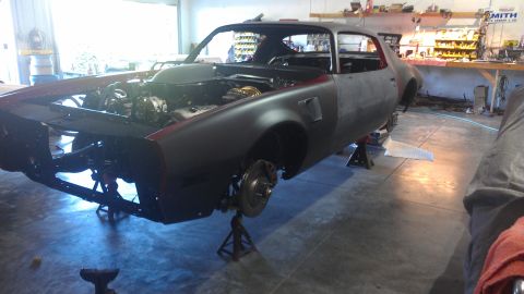 1972 Pontiac Trans Am - This 1970s Pontiac Trans Am is undergoing restoration, with its engine bay open and bodywork unfinished.