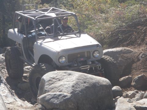 1961 International Scout 800 - This heavily modified 1961 International Scout 800 navigates a challenging rocky terrain.