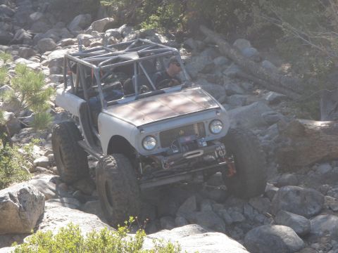 1961 International Scout 800 - This modified 1961 International Scout 800 navigates a challenging rocky terrain.