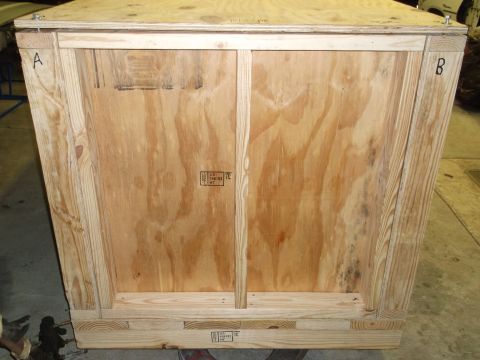 1970 Ford Mustang - Wooden crate with stamped markings and labels A and B.