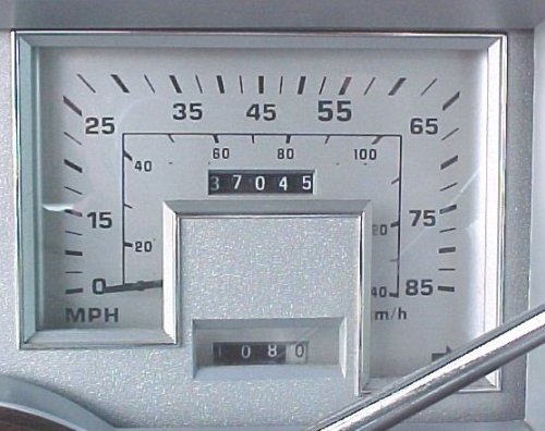 Analog 85 mph speedometer with odometer reading 37045 miles