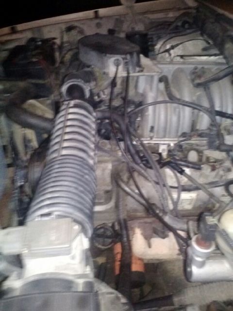 1995 Ford F-150 - Close-up view of a vehicle's engine bay, showing various components and wiring.