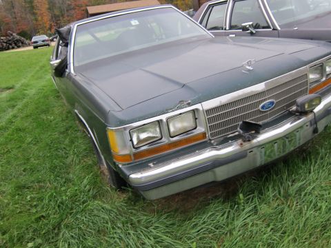 1991 Ford LTD Crown Victoria - Front corner of a green Ford Crown Victoria parked in a grassy area with another vehicle behind it.