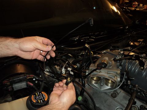 2004 Mercury Grand Marquis - Hands manipulate wiring harness components within an engine bay, with a SuperMotors.net watermark present.