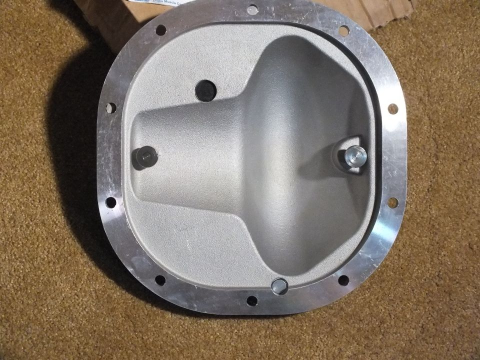 Inside view of cast aluminum differential cover showing cavity and bolt flange
