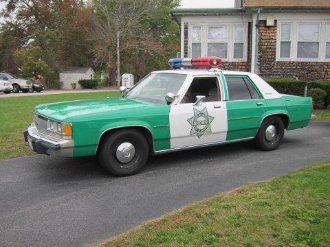2001 Ford Crown Victoria - This sheriff car has a two-tone paint scheme and a star emblem on the door.