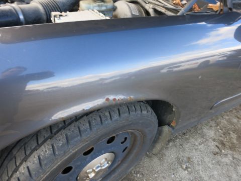 1991 Ford LTD Crown Victoria - The front fender of a car displays signs of rust damage along the lower edge, with the tire and engine bay visible.