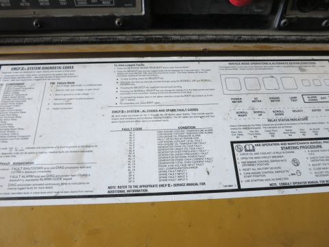 1991 Ford LTD Crown Victoria - Equipment data plate listing EMCP II system diagnostic codes, alarm/fault code conditions, service-mode keypad functions, and starting proc…