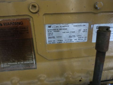 1991 Ford LTD Crown Victoria - Caterpillar 3306 engine data spec plate listing serial number, performance spec, rated horsepower, RPM and fuel-timing values.