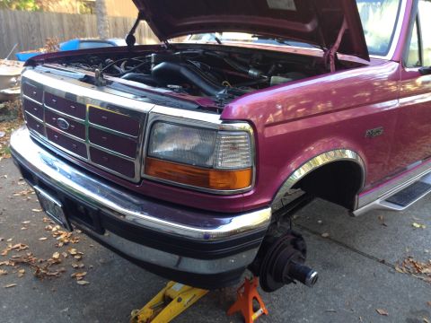 1992 Ford F-150 - First step: Put up on jack stands, remove wheels and ineer fender wells.