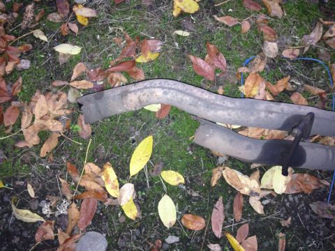 1992 Ford F-150 - A look at the rotted exhaust I am removing.